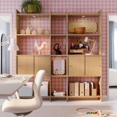 Storage combination w sliding doors, with 11 shelves/oak effect, 198x35x212 cm - Image 2