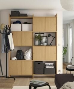 Alternative view of Storage combination w sliding doors, with 2 shelves/oak effect, 159x35x212 cm