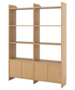 Storage combination w sliding doors, with 6 shelves/oak effect, 159x35x212 cm