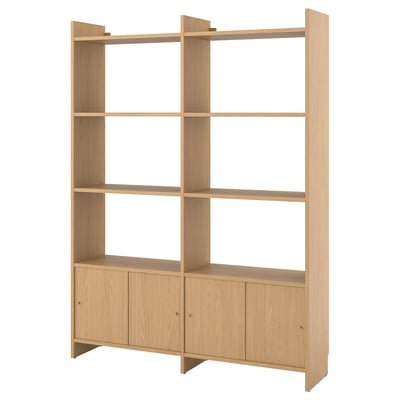 Storage combination w sliding doors, with 6 shelves/oak effect, 159x35x212 cm