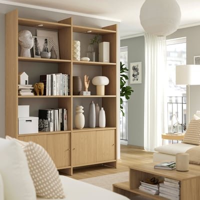 Storage combination w sliding doors, with 6 shelves/oak effect, 159x35x212 cm - Image 2