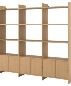 Storage combination w sliding doors, with 9 shelves/oak effect, 238x35x212 cm