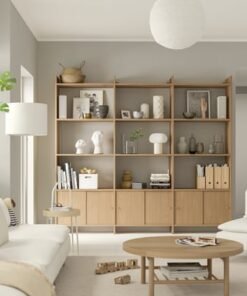 Alternative view of Storage combination w sliding doors, with 9 shelves/oak effect, 238x35x212 cm