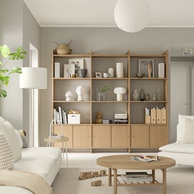 Storage combination w sliding doors, with 9 shelves/oak effect, 238x35x212 cm - Image 2