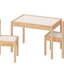 Children's table with 2 chairs, white/pine