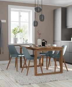 Alternative view of Table and 4 chairs, oak veneer brown stained/grey-turquoise, 140x85 cm