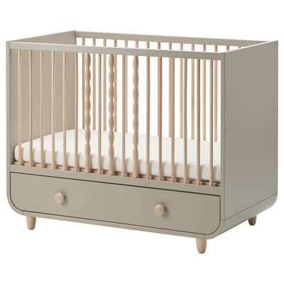 Cot with drawer, beige, 60x120 cm