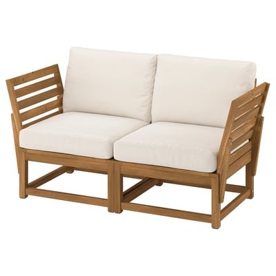 2-seat modular sofa, outdoor armrests/light brown stained Frösön/Duvholmen beige