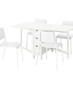 Table and 4 chairs, white/white, 26/89/152 cm