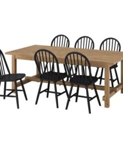 Table and 6 chairs, antique stain/black, 210/289 cm