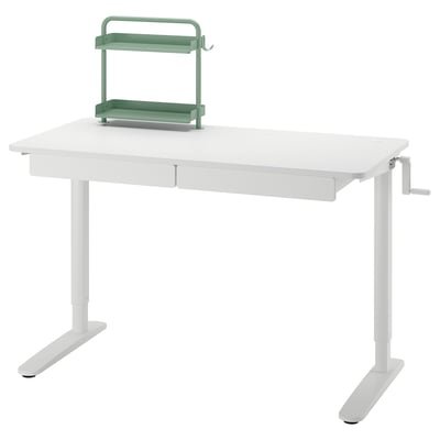 Desk combination sit/stand, white/light grey-green, 117x60 cm