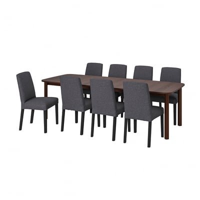 Table and 8 chairs, brown/Gunnared medium grey, 150/205/260 cm