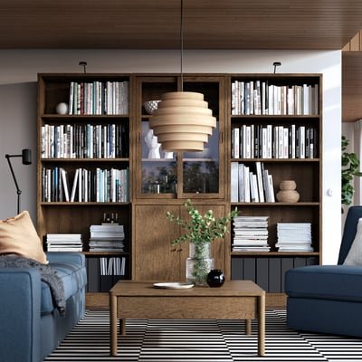 Storage comb w sliding glass doors, brown stained oak veneer/clear glass, 245x47x201 cm - Image 2