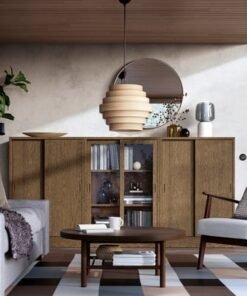 Alternative view of Storage combination w sliding doors, brown stained oak veneer/clear glass, 245x37x120 cm