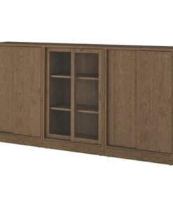 Storage combination w sliding doors, brown stained oak veneer/clear glass, 245x37x120 cm
