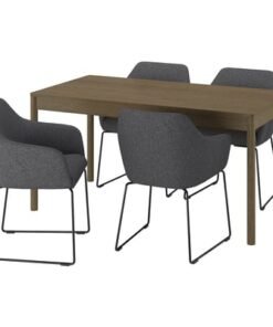 Table and 4 chairs, brown oak veneer/Gunnared dark grey black, 150x80 cm