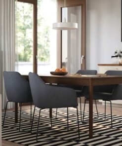 Alternative view of Table and 4 chairs, brown oak veneer/Gunnared dark grey black, 150x80 cm