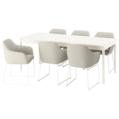 Table and 6 chairs, off-white/Gunnared beige white, 200x85 cm
