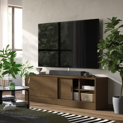 TV bench, brown stained oak veneer, 178x37x55 cm - Image 2