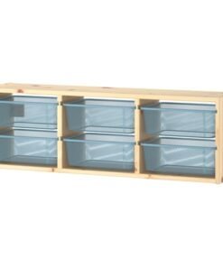 Wall storage, light white stained pine/grey-blue, 93x21x30 cm