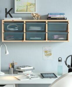 Alternative view of Wall storage, light white stained pine/grey-blue, 93x21x30 cm