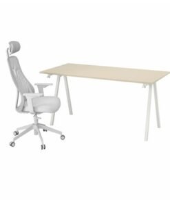 Desk and chair, beige/white light grey