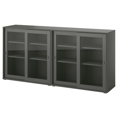 Storage combination w glass doors, dark grey/clear glass, 190x37x90 cm