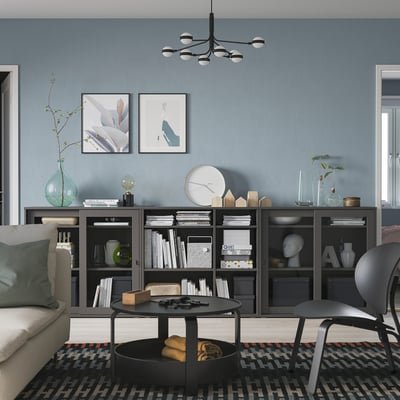 Storage combination w glass doors, dark grey/clear glass, 285x37x90 cm - Image 2