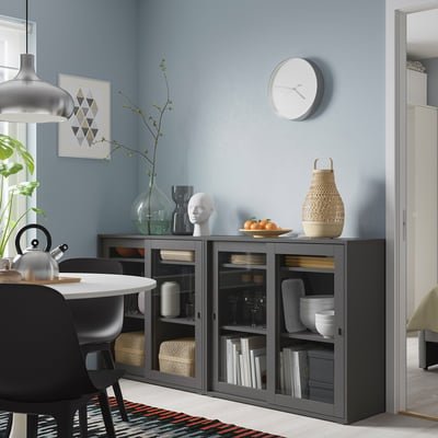Storage combination w glass doors, dark grey/clear glass, 190x37x90 cm - Image 2