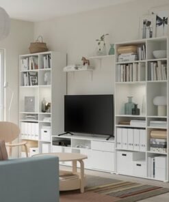 Alternative view of TV/storage combination, white, 337x37x200 cm
