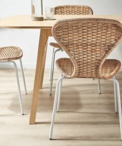 Alternative view of Table and 4 chairs, light bamboo/rattan white, 180x90 cm